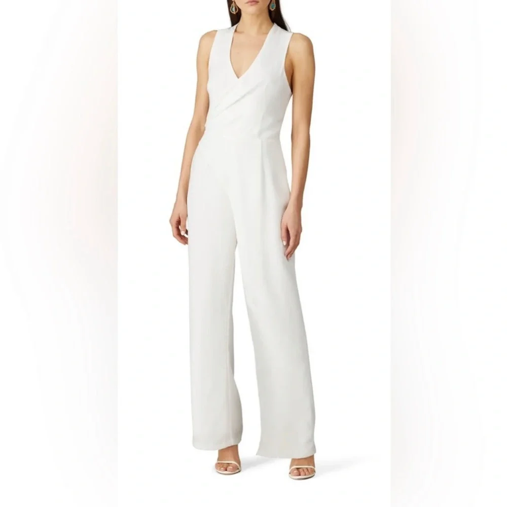 Adelyn Rae White Satin Katerina Jumpsuit Size Small $113